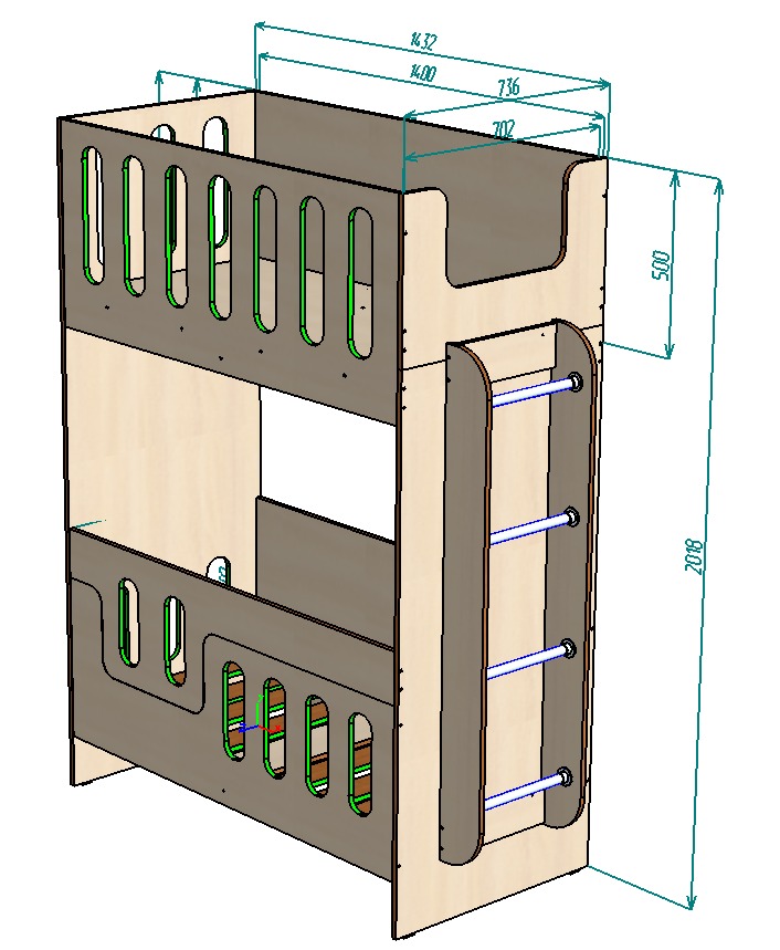 Каталог Нестандарт Двухъярусная кровать cо сплошным бортом ДС-26 70х140 от магазина ПолКомода.РУ