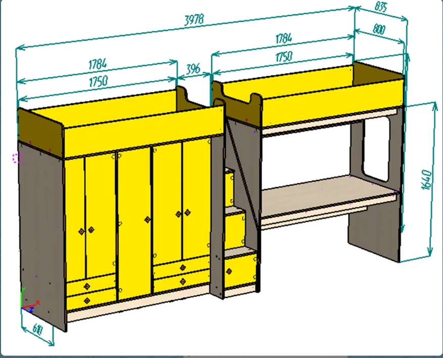 Каталог  Нестандарт Двухъярусная кровать Л-CE606-604 75*175 от магазина ПолКомода.РУ