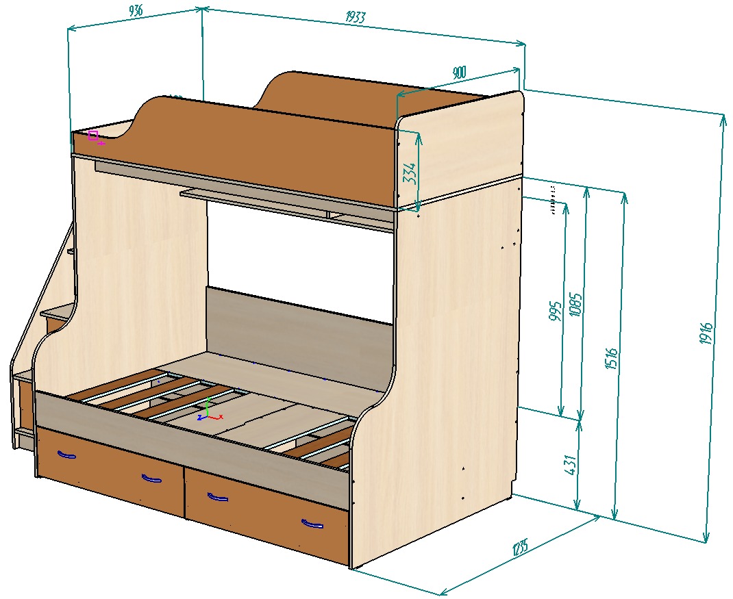 Каталог Нестандарт Двухъярусная кровать Дуэт-15 с лестницей комодом  90х190 от магазина ПолКомода.РУ