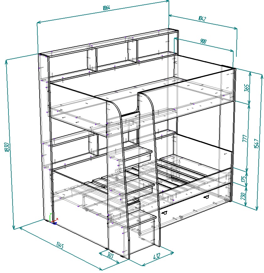 Каталог Нестандарт Двухъярусная кровать Голден Кидс 1 90х180 от магазина ПолКомода.РУ