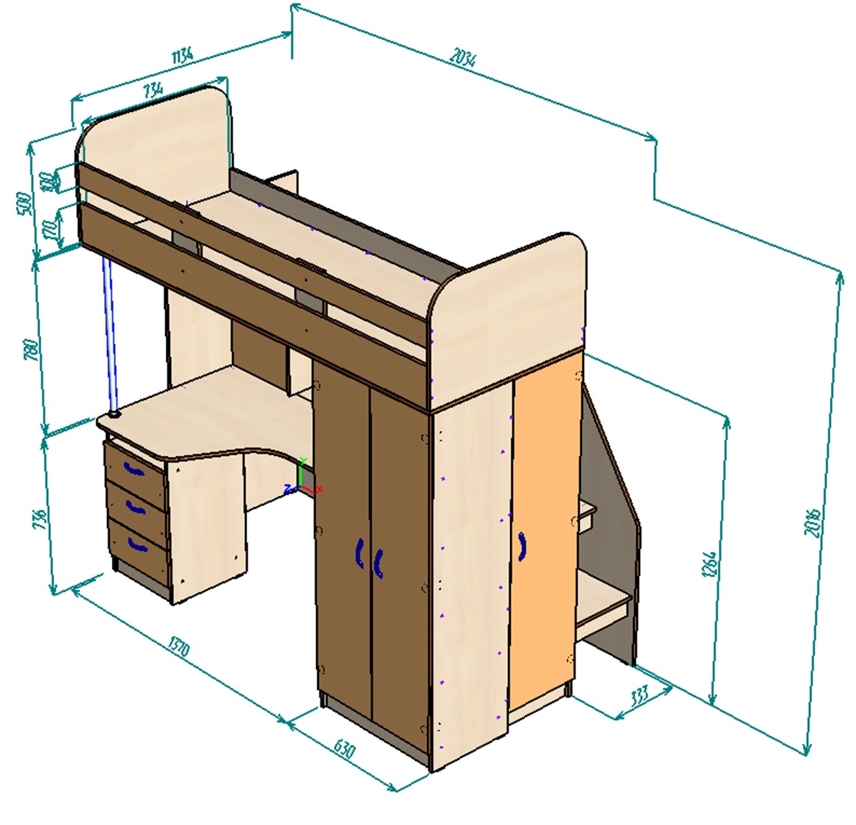 Каталог Нестандарт Кровать чердак Аракс 75*200 от магазина ПолКомода.РУ