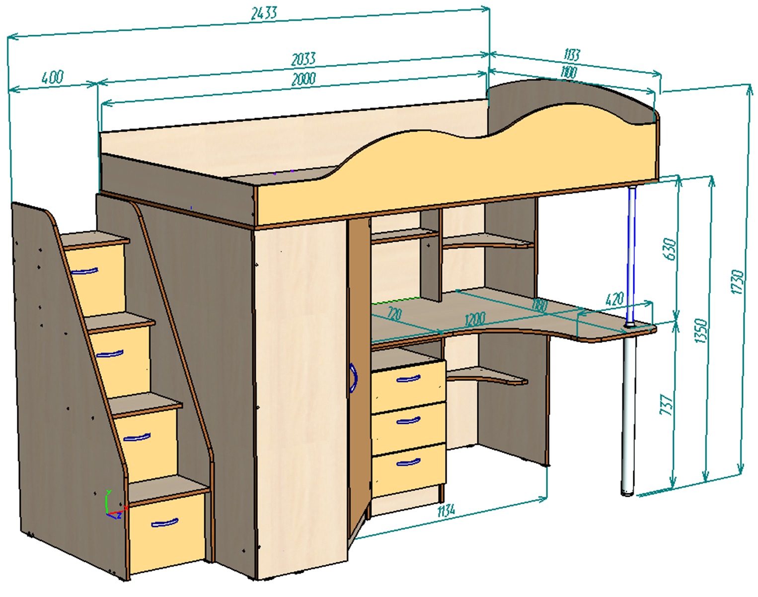 Каталог Нестандарт Кровать чердак Пионер 110х200 от магазина ПолКомода.РУ