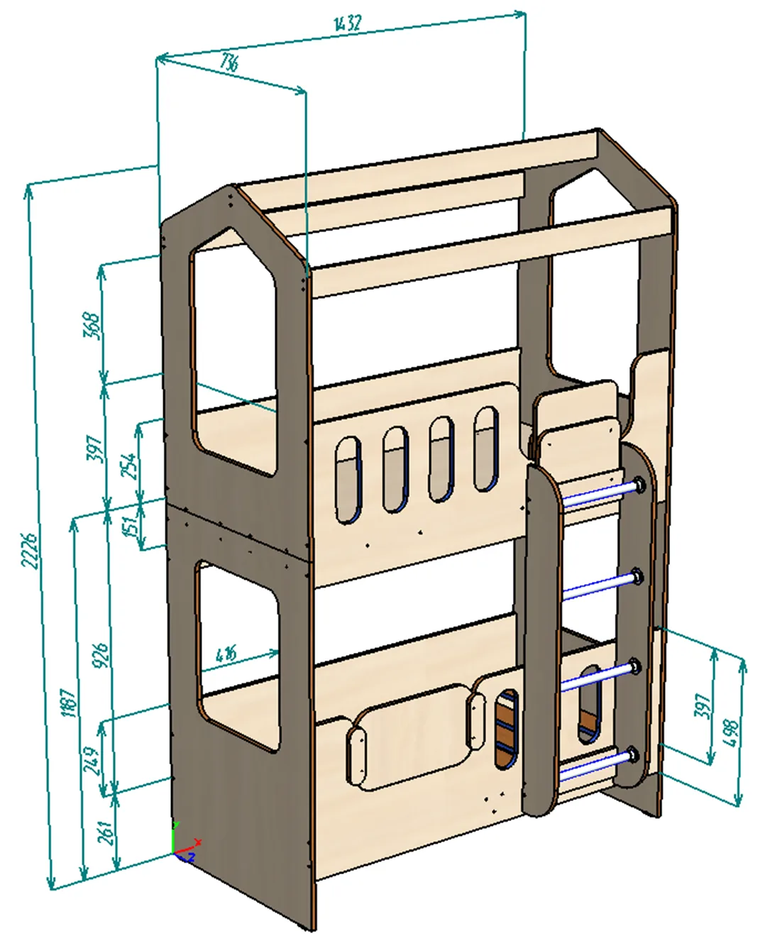 Каталог  Нестандарт Двухъярусная кровать Домик Сказка ДС-17 от магазина ПолКомода.РУ