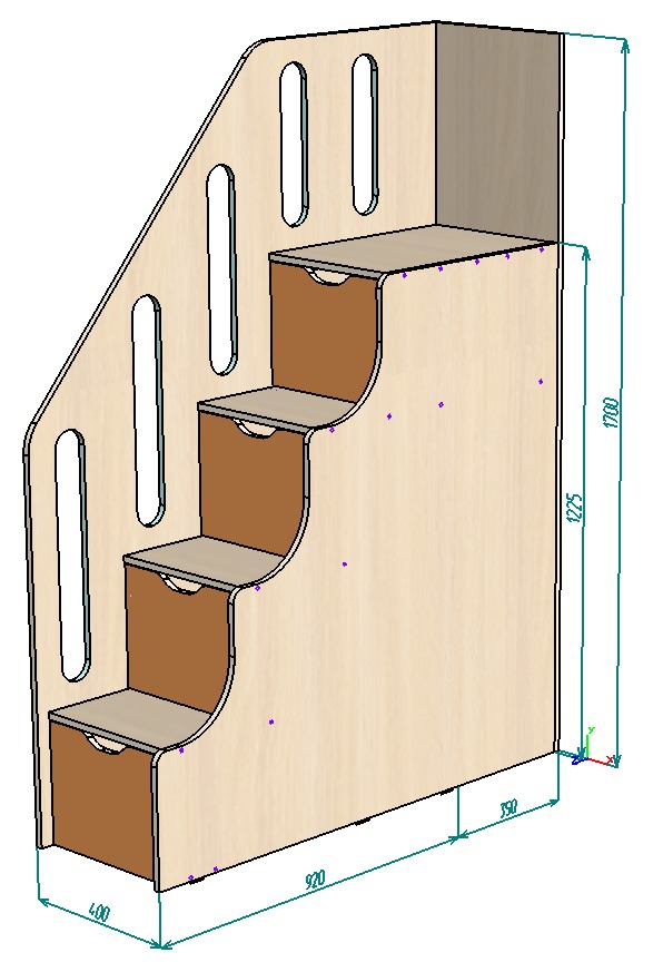 Каталог Нестандарт Лестница комод с перилами удлиненная от магазина ПолКомода.РУ