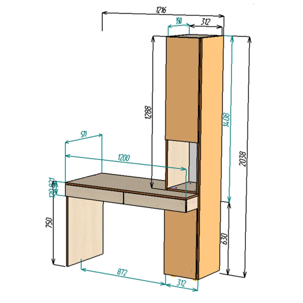 Каталог  Нестандарт Стол письменный со стеллажом 1216 от магазина ПолКомода.РУ