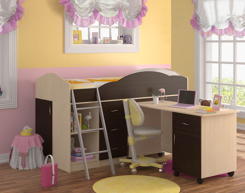 Каталог Детская кровать-чердак низкая Дюймовочка 5.2 от магазина ПолКомода.РУ