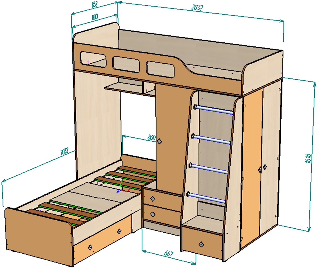 Каталог Нестандарт Двухъярусная кровать Астра-4 h=1985мм от магазина ПолКомода.РУ