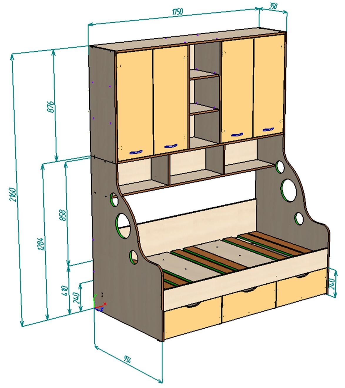 Каталог  Нестандарт Детская кровать с антресолью Дельта-21.11 170/90 от магазина ПолКомода.РУ
