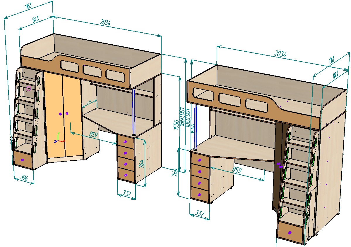 Каталог  Нестандарт Астра-7 кровать чердак 80/200 от магазина ПолКомода.РУ