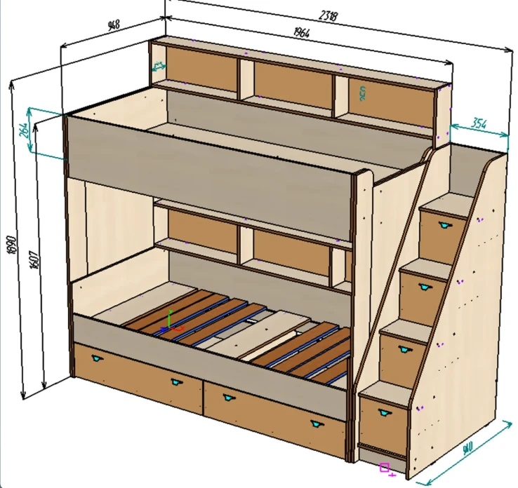 Каталог  Нестандарт Двухъярусная кровать Голден кидс 10 от магазина ПолКомода.РУ