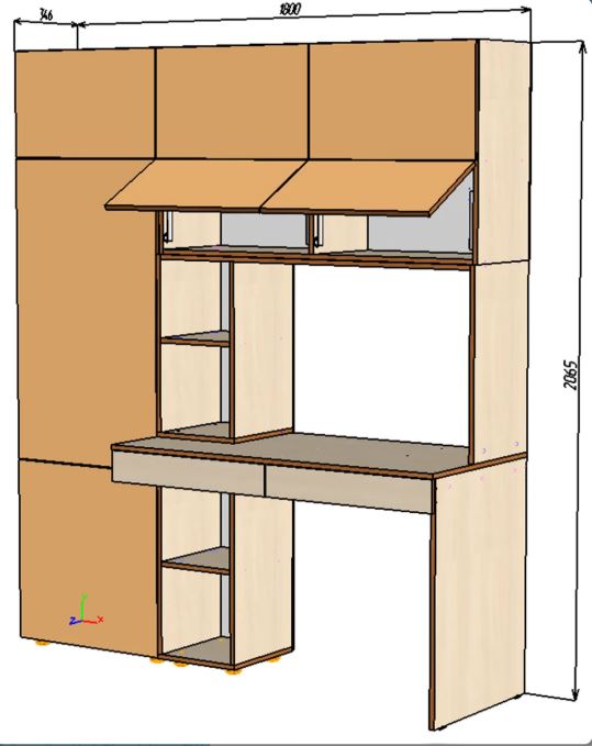 Каталог Нестандарт Стол письменный со стеллажом и шкафом 1800 с закрытыми полками от магазина ПолКомода.РУ