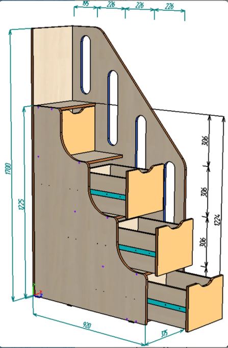 Каталог Лестница комод с перилами с шариковыми направляющими от магазина ПолКомода.РУ