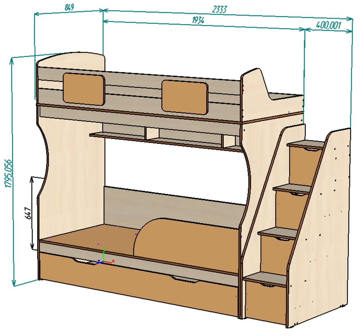 Каталог  Нестандарт Кровать двухъярусная Дуэт 20 от магазина ПолКомода.РУ