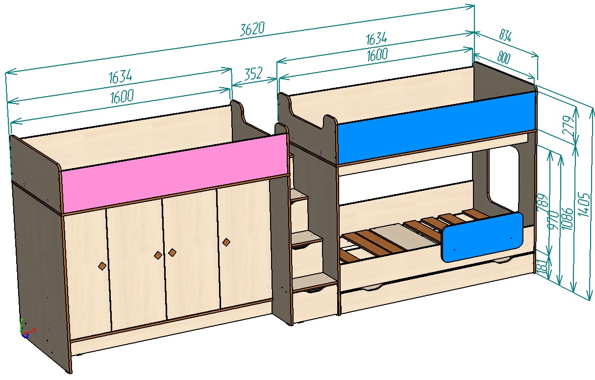 Каталог Нестандарт Трехъярусная кровать Л-43.4.3 от магазина ПолКомода.РУ