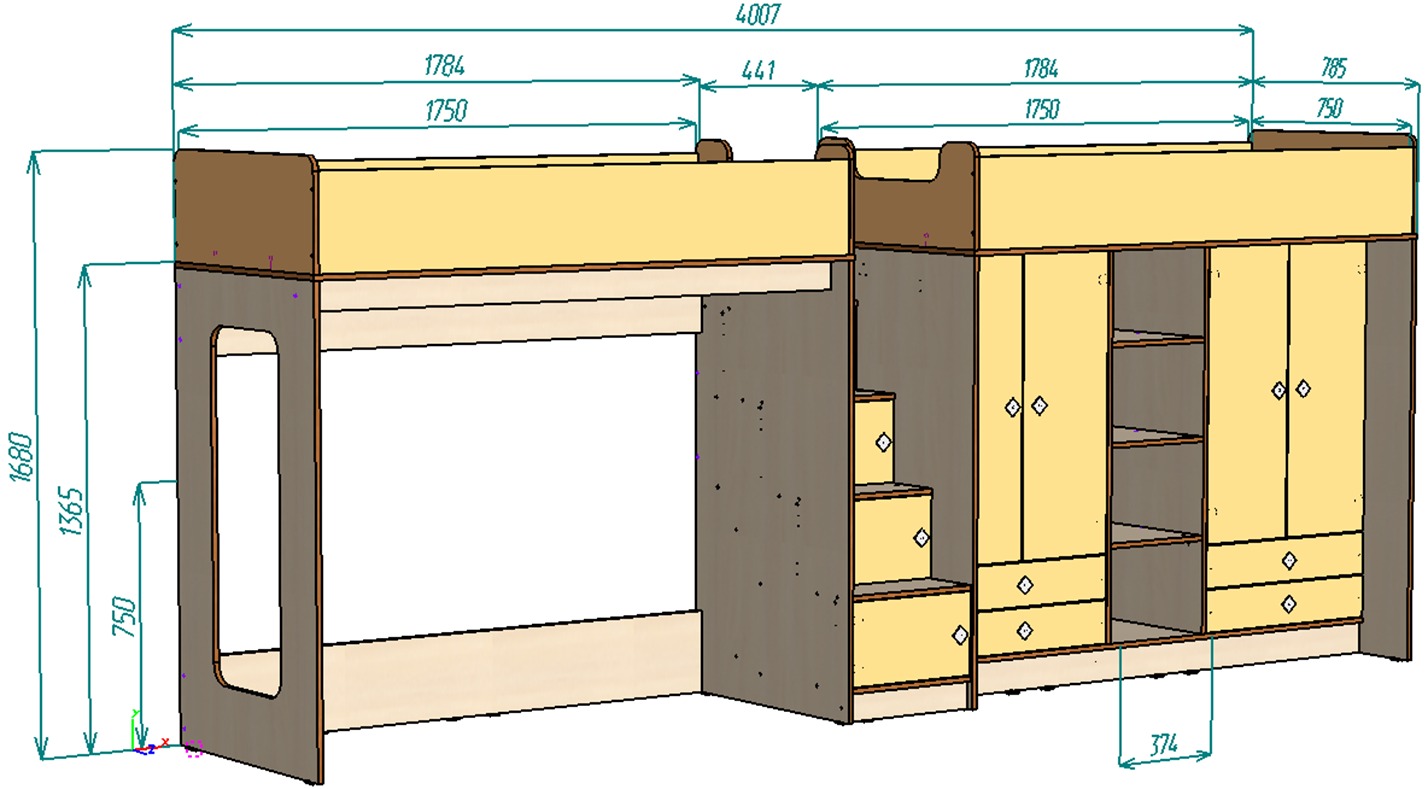 Каталог Нестандарт Двухъярусная кровать Л-CE606-604 с нишей от магазина ПолКомода.РУ
