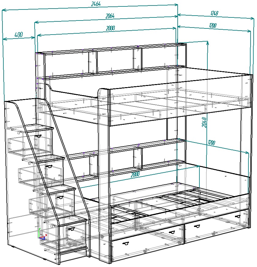 Каталог Нестандарт Двухъярусная кровать Голден Кидс 10 120х200 от магазина ПолКомода.РУ