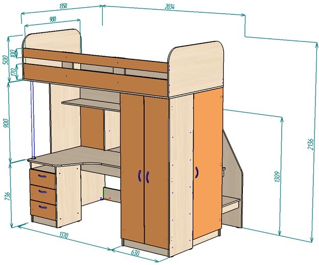 Каталог Нестандарт Кровать чердак Аракс 90х200 от магазина ПолКомода.РУ