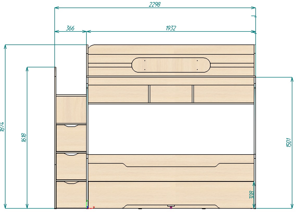 Каталог Нестандарт Трехъярусная кровать БИГ 80х190 от магазина ПолКомода.РУ
