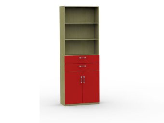 Шкаф-стеллаж (3 ниши, 2 ящика, 2 двери) Карамель - 20025