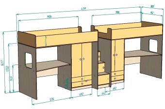 Нестандарт Двухъярусная кровать Л-AA606-606 95х190 - 75200