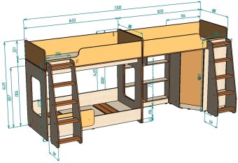 Нестандарт Трехъярусная кровать Л-42.4.3 75х165 - 48700