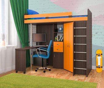 Кровать чердак Юниор 3 с металлической лестницей - 27737