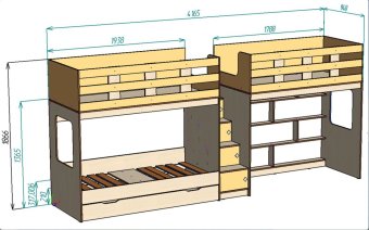 Нестандарт Трехъярусная кровать Л-С602 90х175 + Л-Д602.3 90х190 + Ящик Л-14 190 - 69460