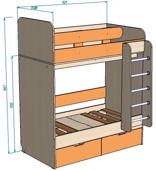 Каталог Нестандарт Двухъярусная кровать Юниор 5 (без полочек) от магазина ПолКомода.РУ