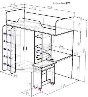 Ника 427 Т Кровать-чердак со столом - 41300