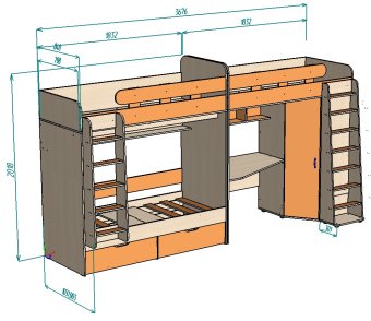 Нестандарт Трехъярусная кровать Юниор 5 и Л-4.1 80х180 - 69000