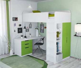 Кровать-чердак Polini Simple с письменным столом и шкафом - 35520
