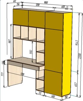  Нестандарт Стол письменный со стеллажом и шкафом 1800*2200 - 34600