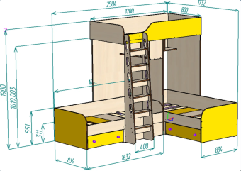 Нестандарт Трехместная кровать чердак Трио 80х170 80х170 80х160 - 51000