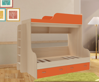 Двухъярусная кровать Дуэт-15 с деревянной лестницей - 35800