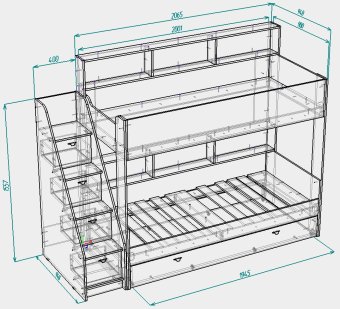 Нестандарт Трехъярусная кровать Голден кидс 10.1 - 50000