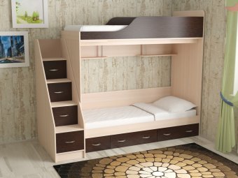 Двухъярусная кровать Дуэт-14 с лестницей комодом - 33790