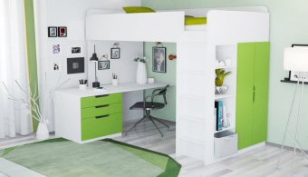 Кровать-чердак Polini Simple с письменным столом и шкафом - 26900