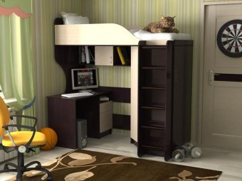 Кровать чердак "Квартет 2" с деревянной лестницей - 27200