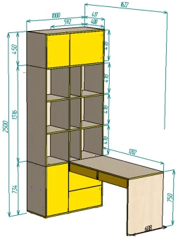  Нестандарт Стол письменный со стеллажом 1000 *2500*400 - 33850
