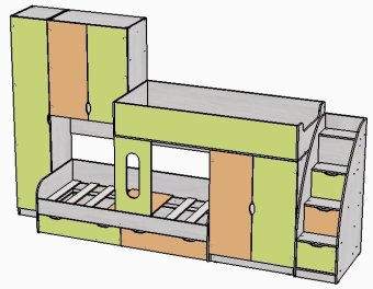 Нестандарт Двухъярусная кровать Лео с лестницей комодом - 57120