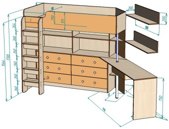 Нестандарт Кровать Чердак угловой со шкафом - 90000
