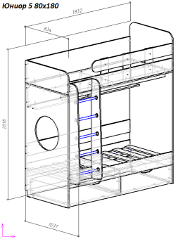 Нестандарт Двухъярусная кровать Юниор 5 80х180 - 41820