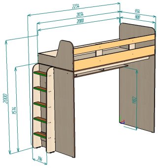 Нестандарт Кровать чердак Юта с навесной лестницей 90х200 - 27300