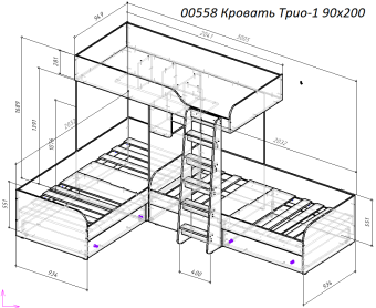 Нестандарт Кровать чердак Трио 1 - 56350