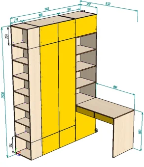  Нестандарт Стол письменный со стеллажом и шкафом 1765*2500 - 55125