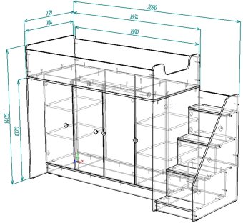 Нестандарт Кровать чердак Л-43.5.1 70х160 - 36500