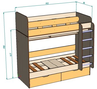 Нестандарт Двухъярусная кровать Юниор 5 80х190 низкая - 34800