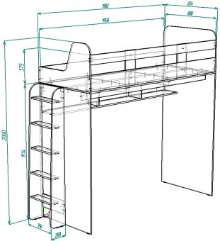 Нестандарт Кровать чердак Юта с навесной лестницей 80х195 - 20544