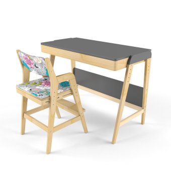 Парта трансформер и растущий стул с чехлом клетка - 0