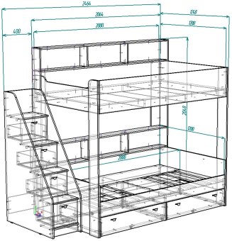 Нестандарт Двухъярусная кровать Голден Кидс 10 120х200 - 70000